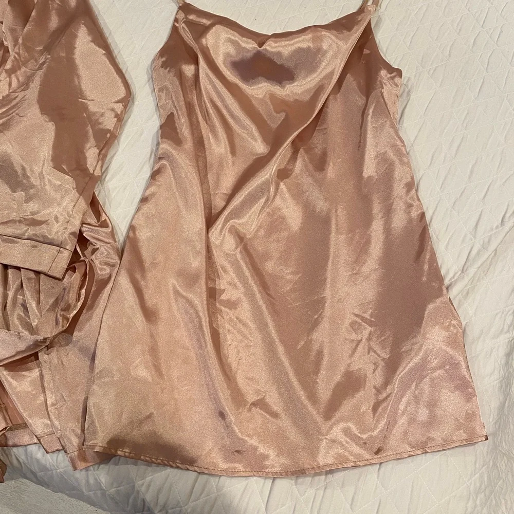 Wrap Tie Satin Robe & Matching Cowl Neck Short Gown/Dress - Desert Coral